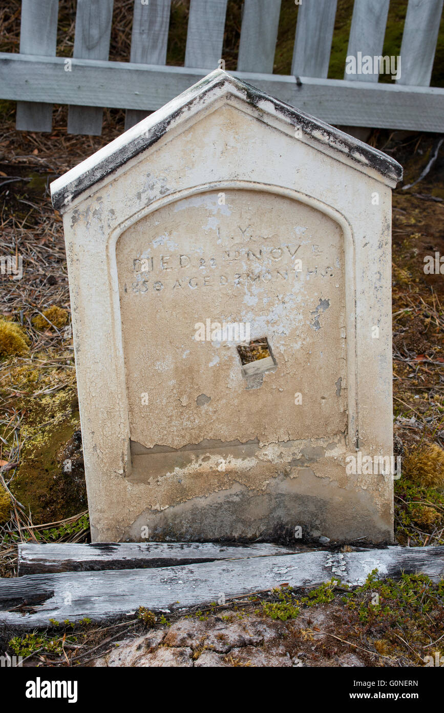 New Zealand, Auckland Islands. Erebus Cove, Port Ross, on Auckland Island. Historic cemetery of the ill fated Hardwicke. Stock Photo
