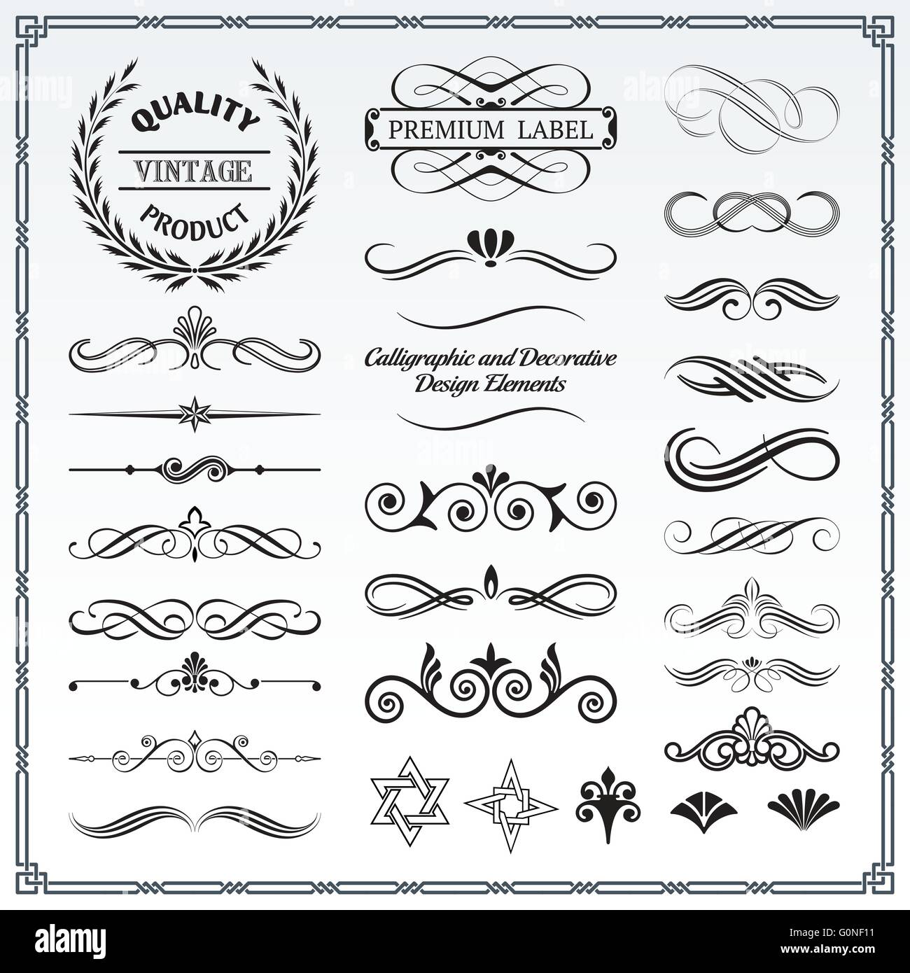 Collection of calligraphic and decorative design patterns, embellishments in vector format. Stock Vector