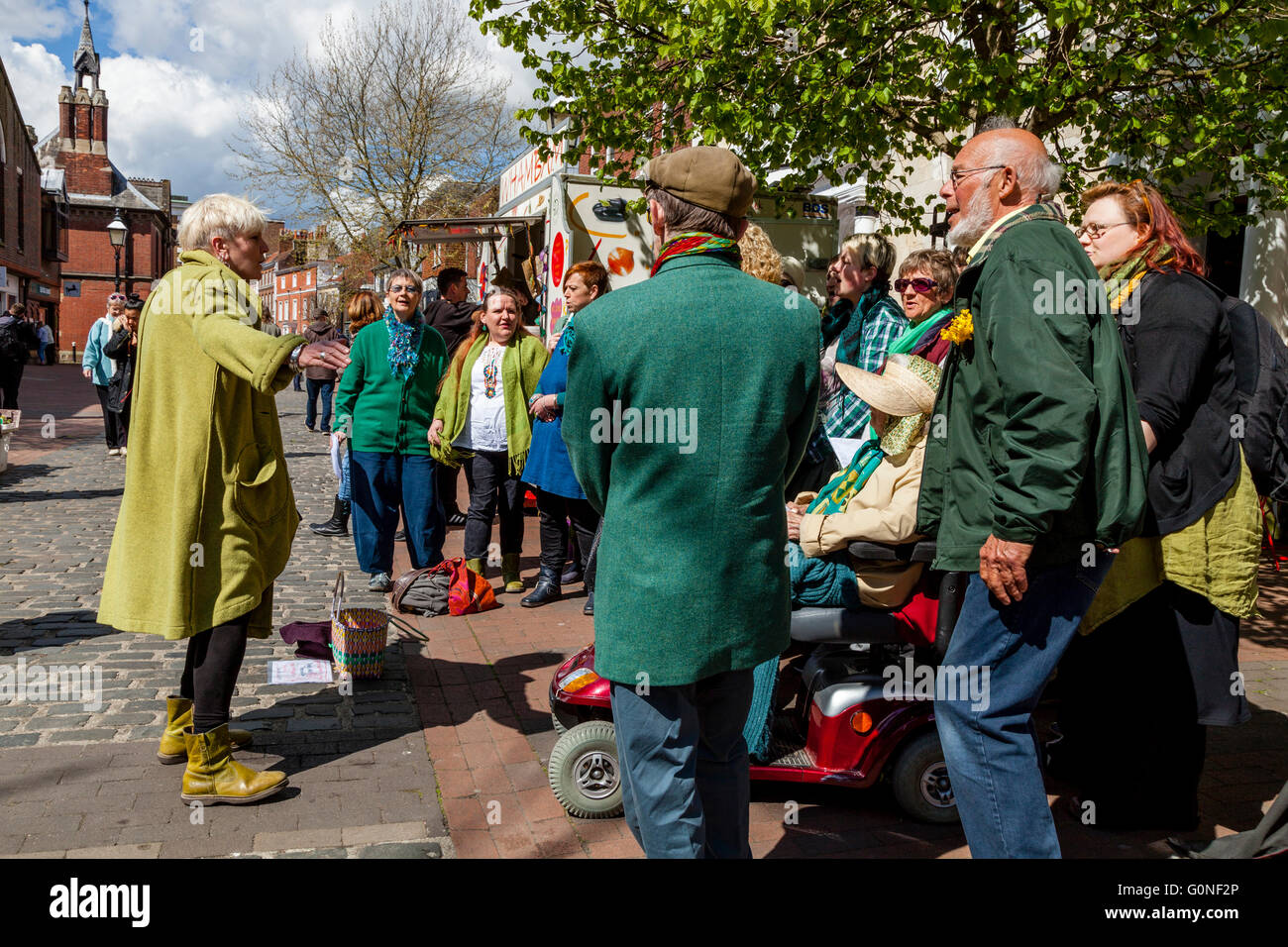 A Local Choir Sing Hymns In The High Street, Lewes, Sussex, UK Stock Photo