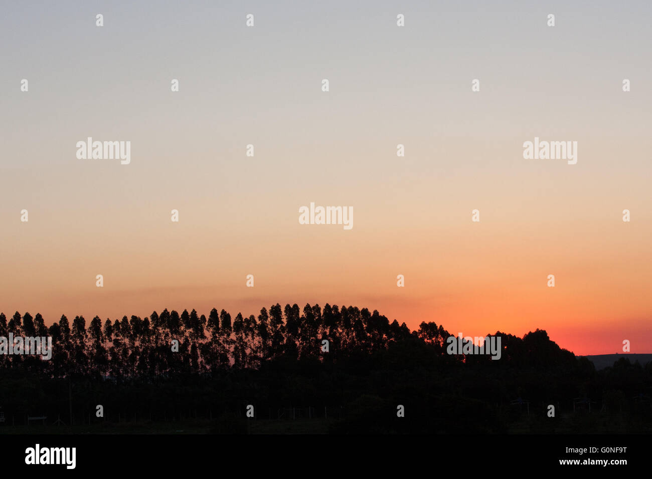 Bucolic view of sunset scene on rural region Stock Photo