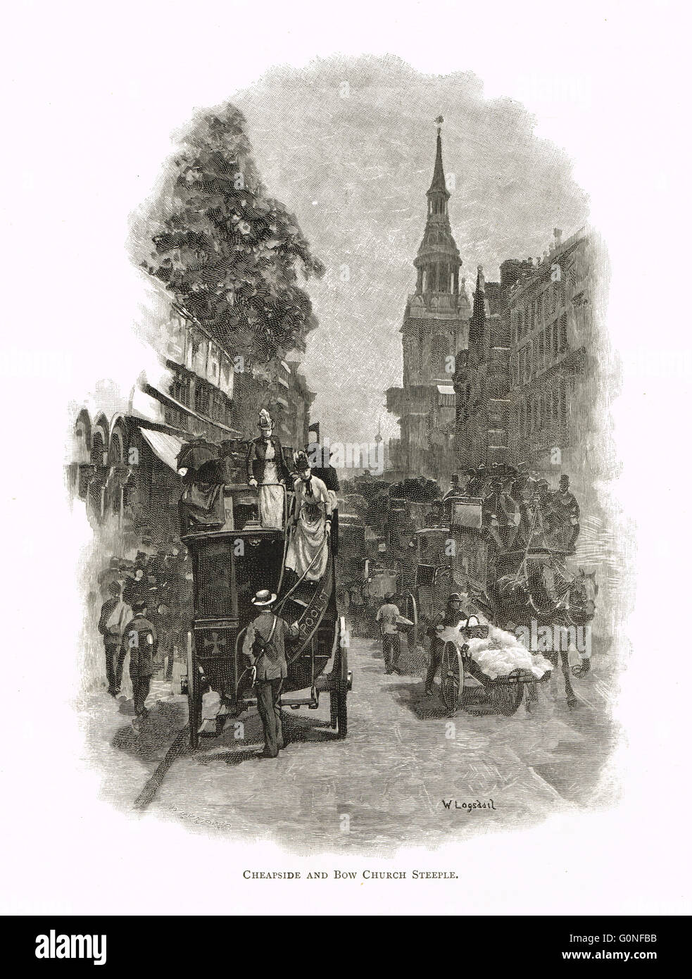 Cheapside & Bow Church Steeple,London, England in the 19th Century Stock Photo