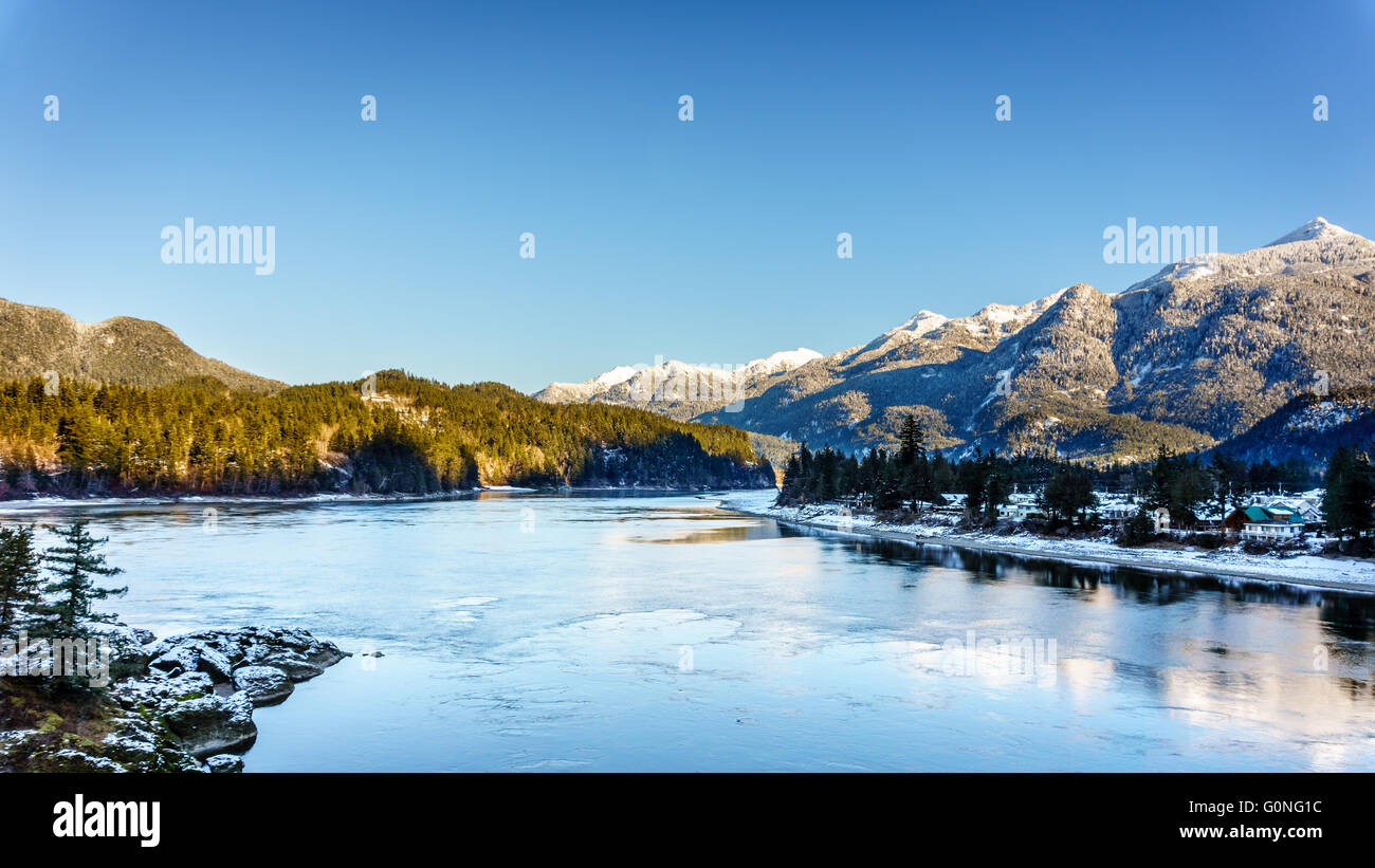 The Fraser River as it flows past the town of Hope at the Western End