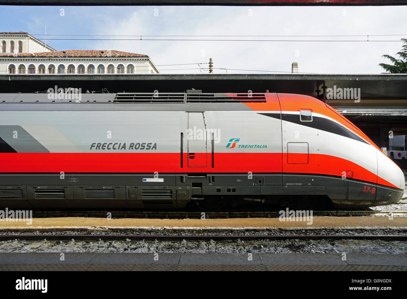 Trenitalia high speed trains (Italo, Frecciarossa and Frecciabianca) at the Venice St. Lucia railway station Stock Photo