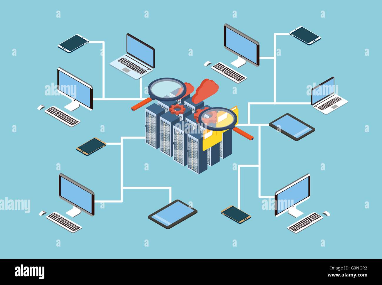 Database Server Search Data 3d Isometric Design Stock Vector Image ...