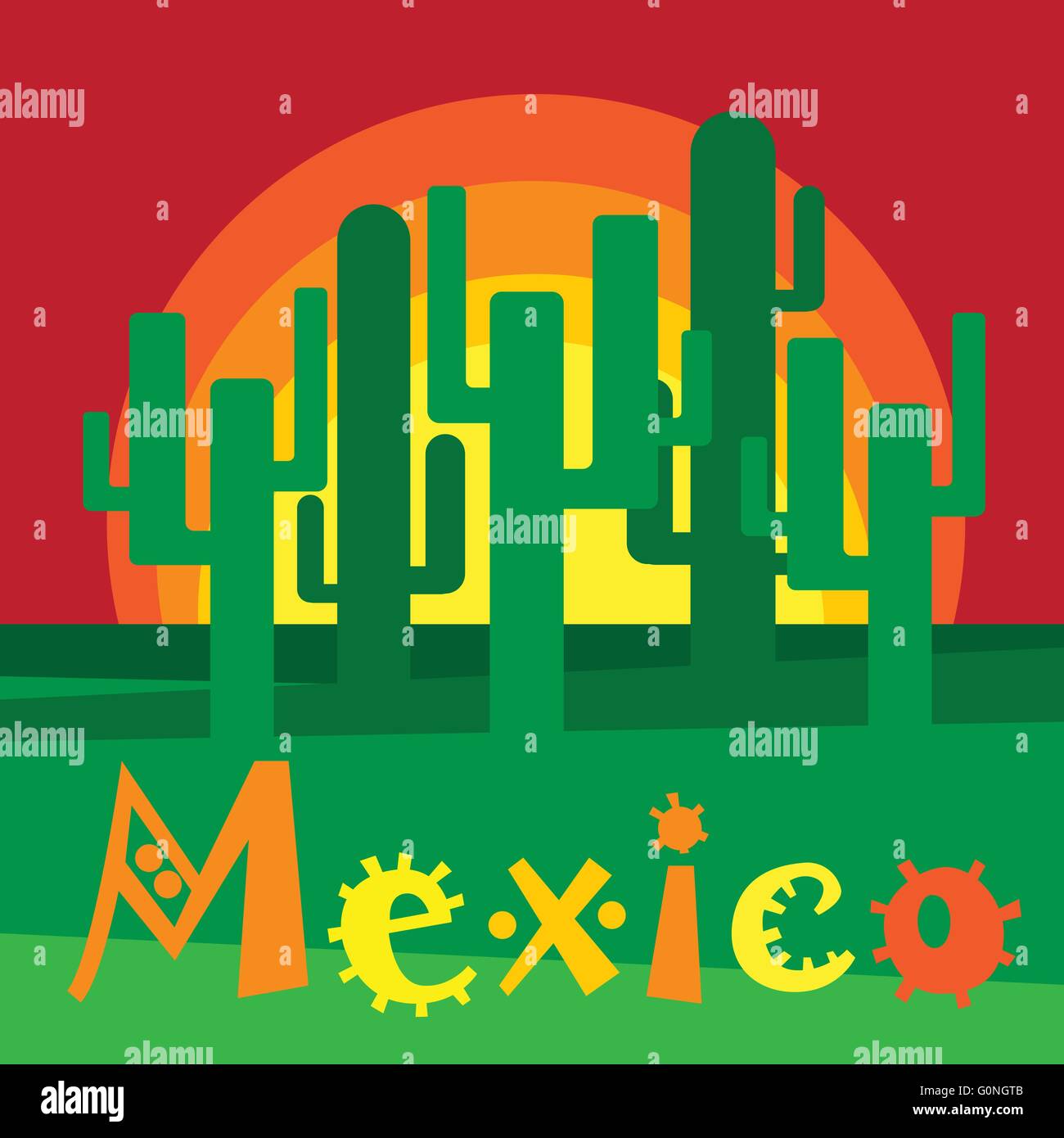 Mexican Sunset Cactus In Desert Stock Vector Image & Art - Alamy