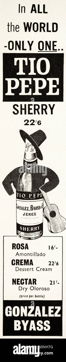 Original old vintage 1960s magazine advert dated 1962. Advertisement advertising Tio Pepe sherry by Gonzalez Byass Stock Photo