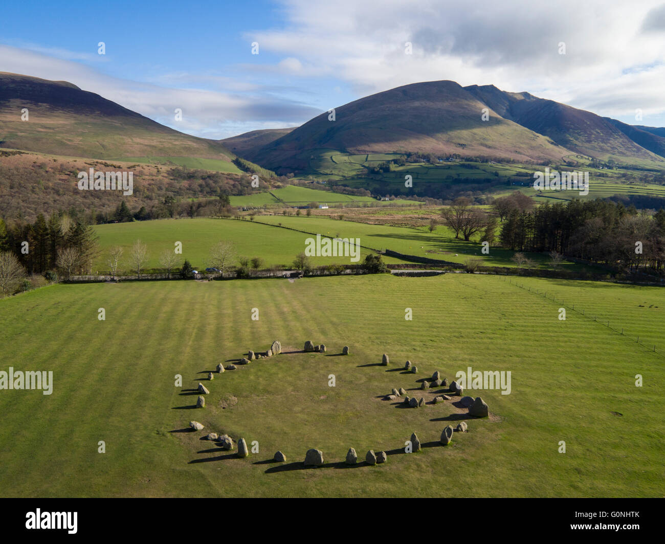 An aerial view of Castlerigg Stone Circle near Keswick, Cumbria. Stock Photo