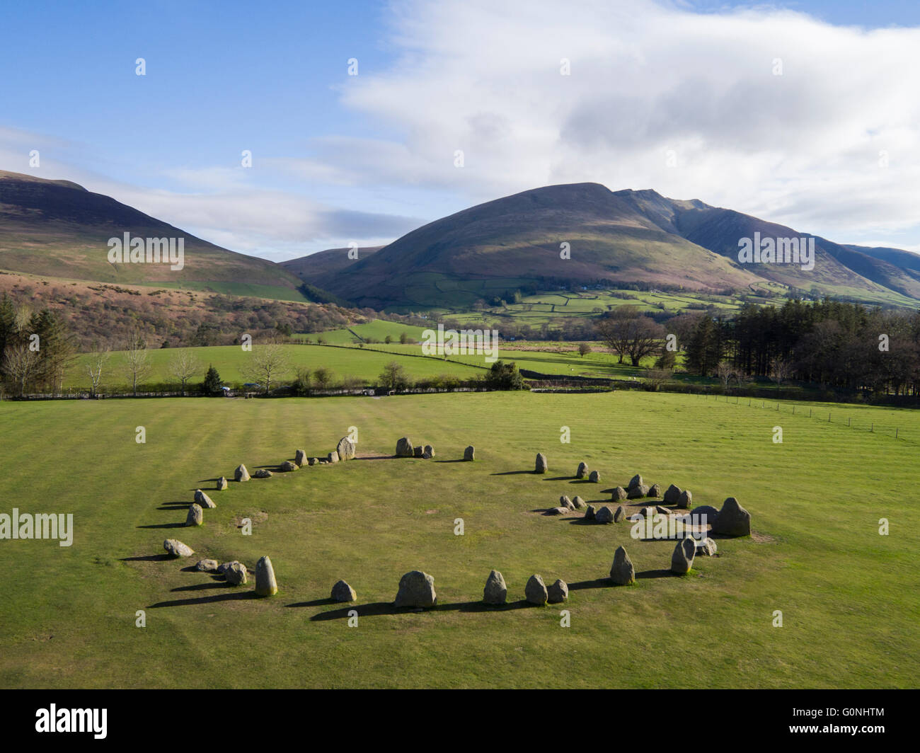 An aerial view of Castlerigg Stone Circle near Keswick, Cumbria. Stock Photo