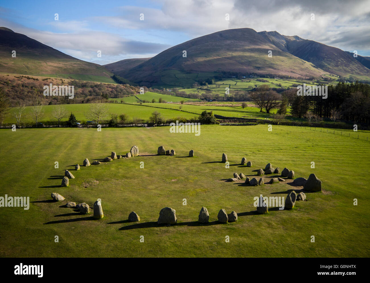 An aerial view of Castlerigg Stone Circle near Keswick, Cumbria. Stock Photo