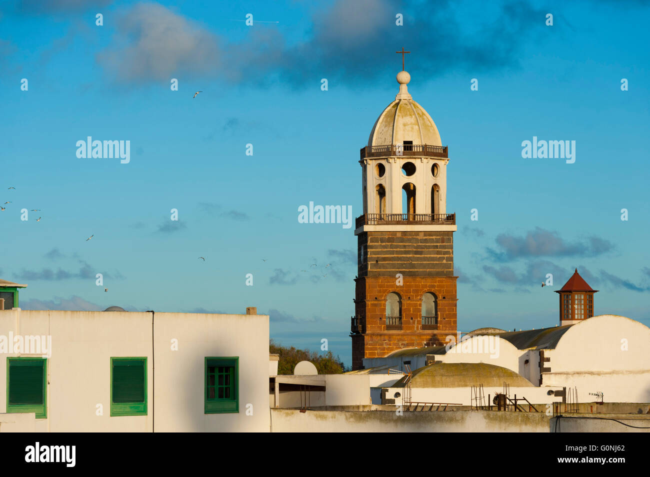 Espagne, Iles Canaries, Lanzarote, ville de Teguise, clocher de Iglesia de Nuestra Senora de Guadalupe // Spain, Canary islands, Stock Photo