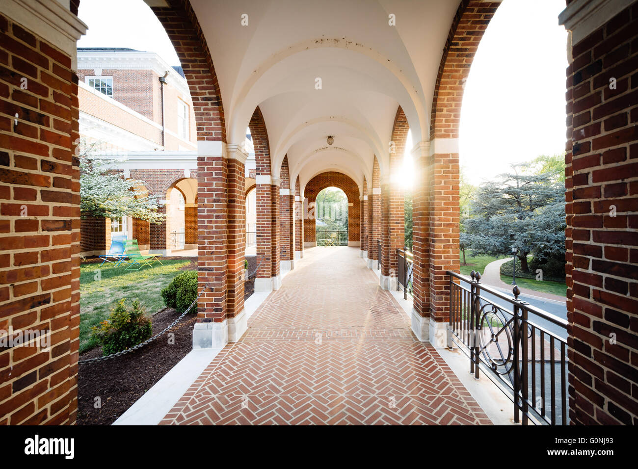 Arched corridor at Johns Hopkins University, in Baltimore, Maryland. Stock Photo
