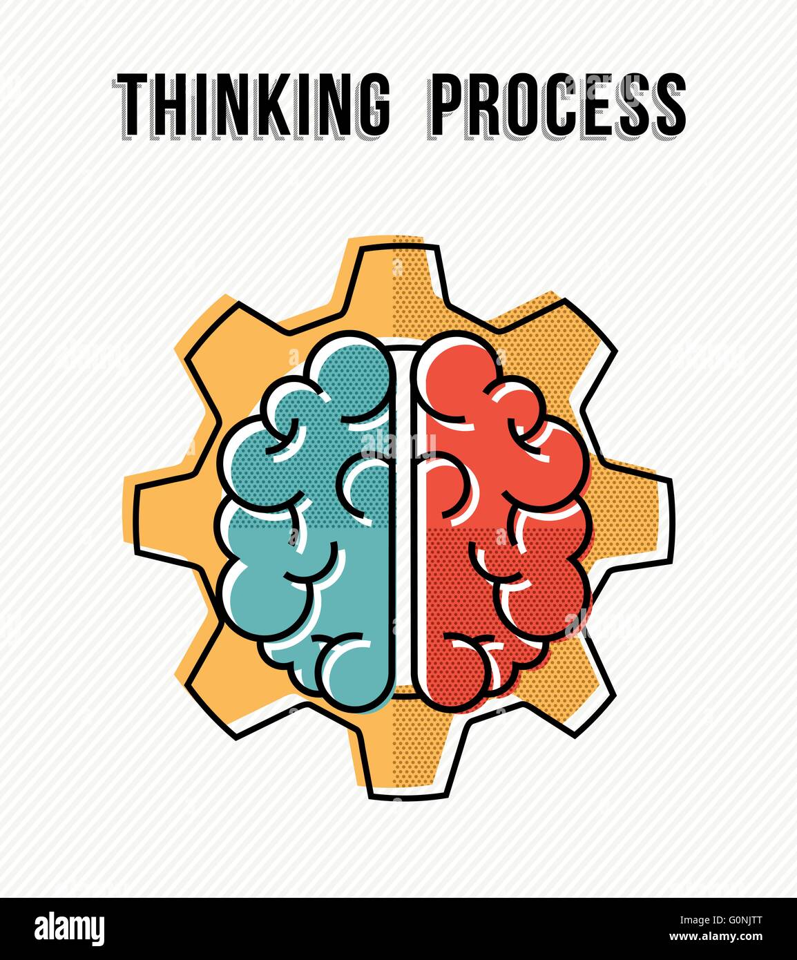 Thinking process concept illustration with human brain and gear wheel design, development of ideas in business. EPS10 vector. Stock Vector