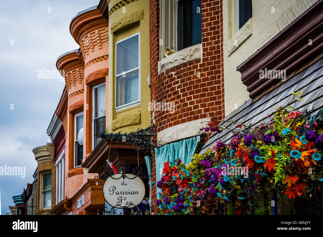 Buildings on 36th Street in Hampden, Baltimore, Maryland Stock Photo