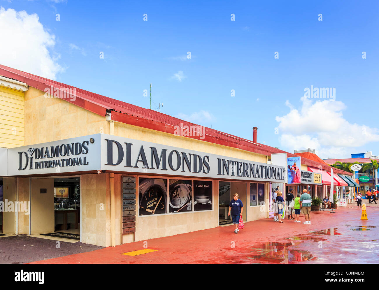 Diamonds International shop in the duty free shopping area in the port at St John's, capital city, Antigua and Barbuda Stock Photo