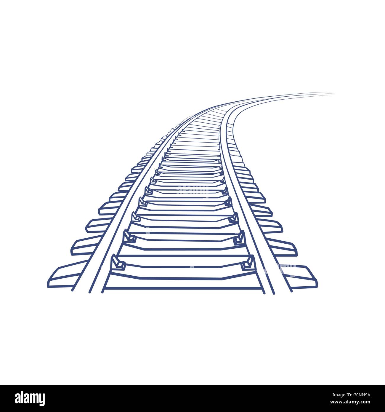 Sketch of Curved Train track. Outlines. Stock Vector