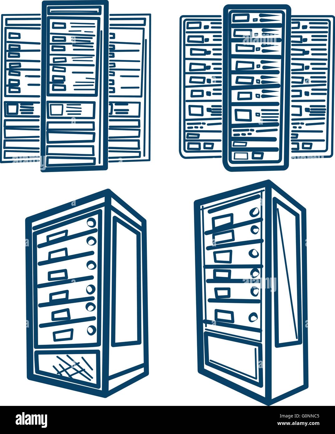 Sketch style Vector of Server Rack. Outline version. Stock Vector