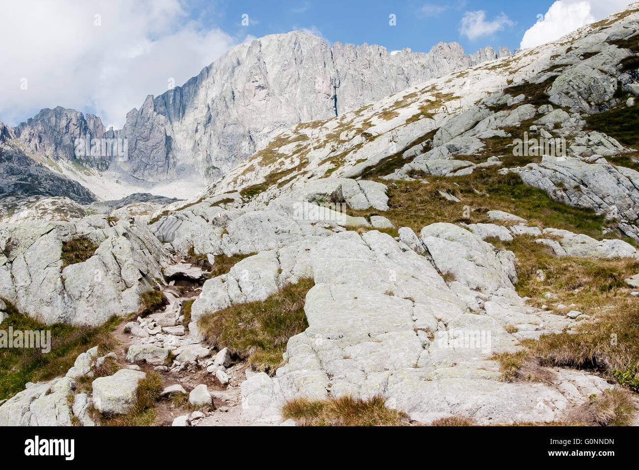 The pathway towards Ottoni Brentari shelter in Lagorai massif, Trentino Alto Adige Italy Stock Photo