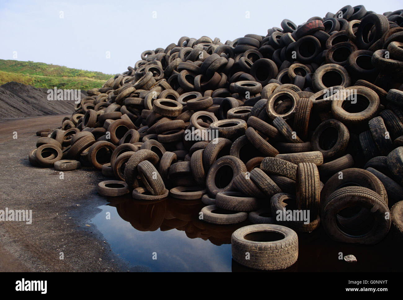 Used tires are burned as an energy source in a Pennsylvania cement plant Stock Photo