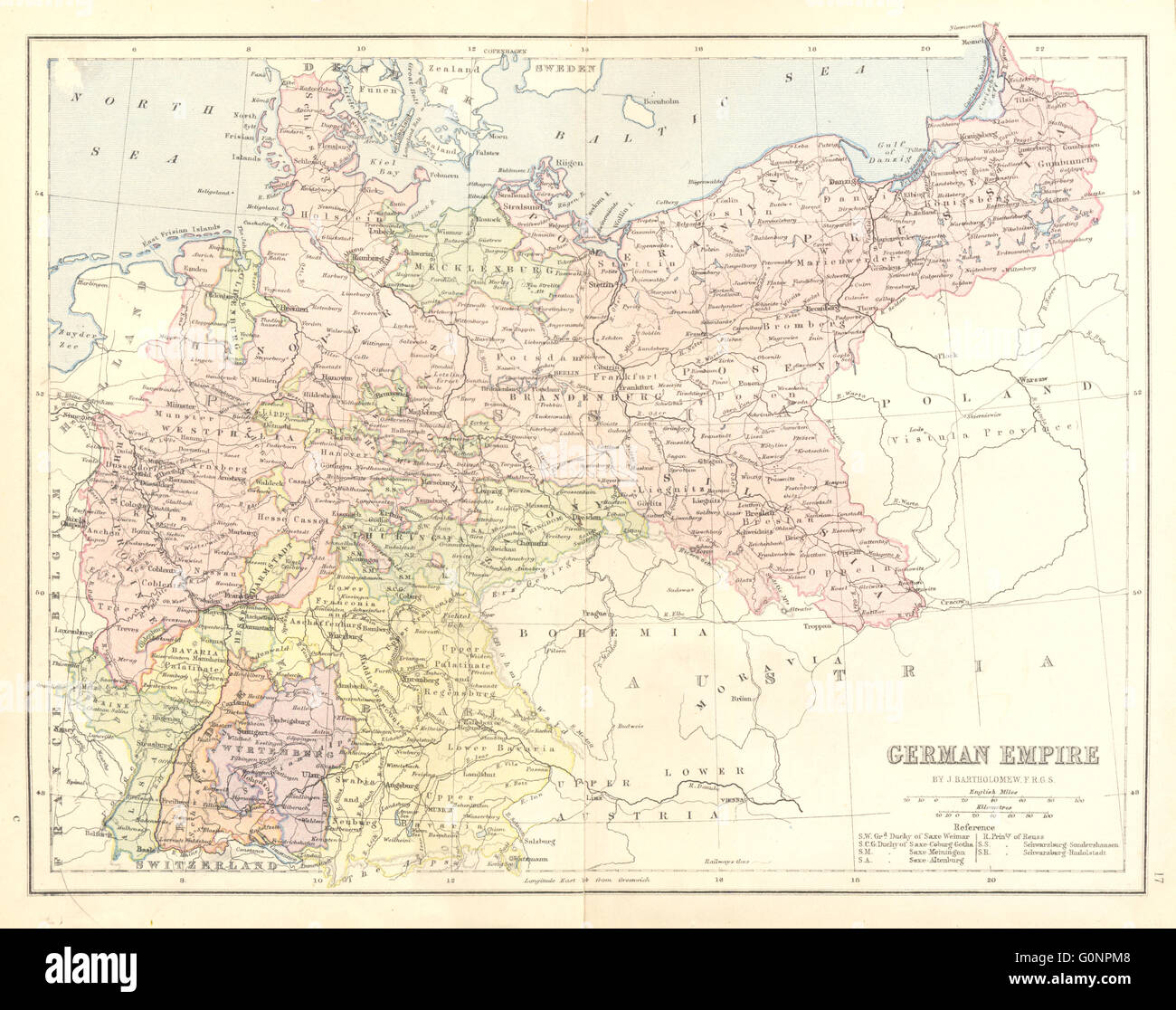GERMANY: German Empire, 1870 antique map Stock Photo