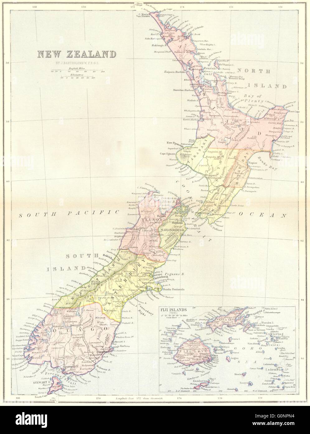 NEW ZEALAND: & Fiji map, 1870 Stock Photo