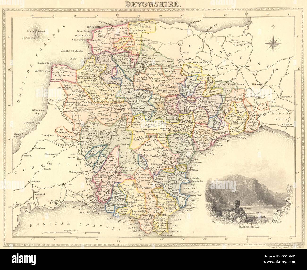 DEVON: Devonshire, 1829 antique map Stock Photo