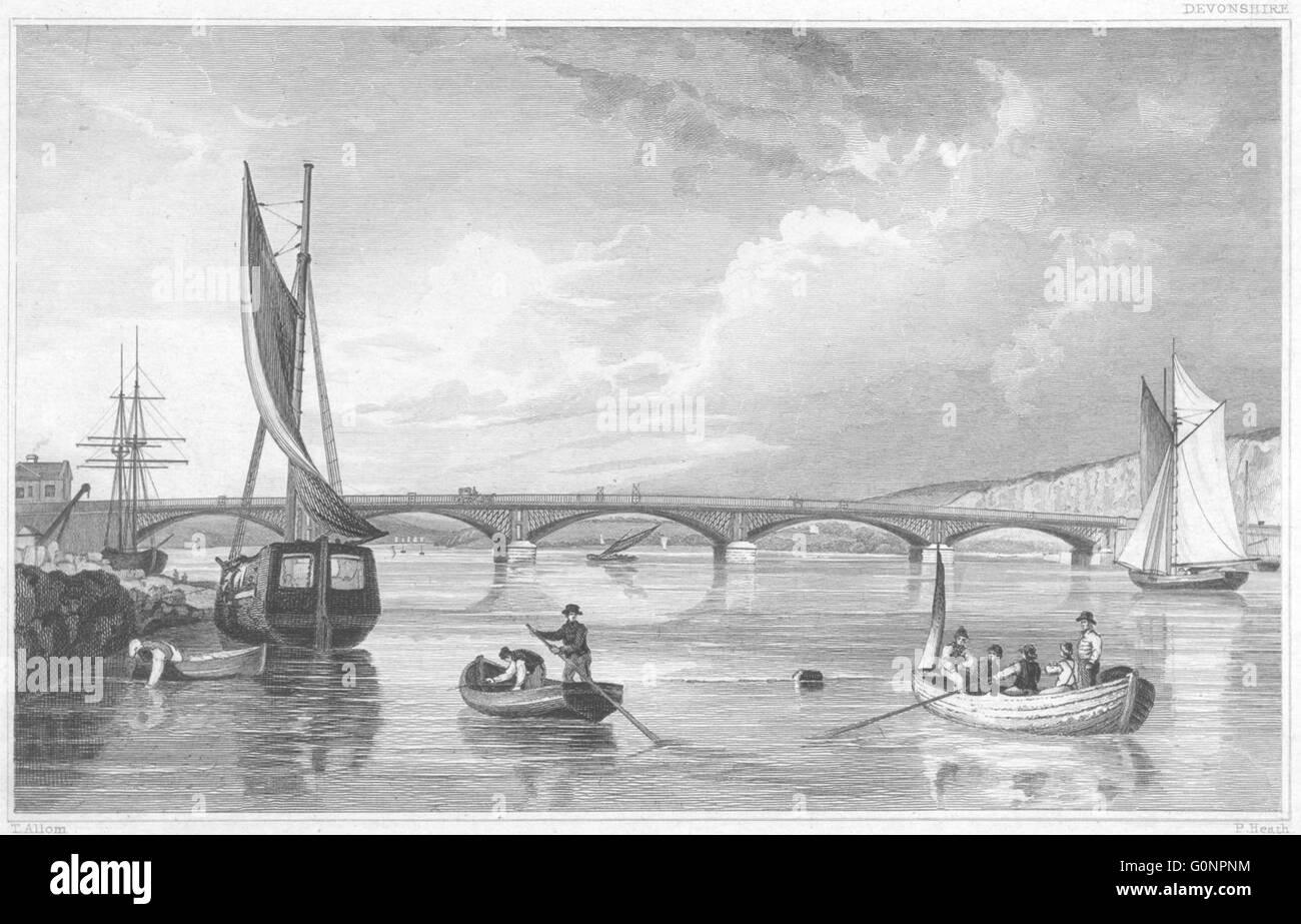 DEVON: The Lary Bridge, over the Plym, or Saltram Creek, antique print 1829 Stock Photo
