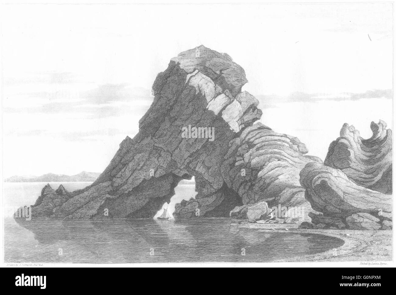 DEVON: Black Church Rocks Clovelly, antique print 1822 Stock Photo