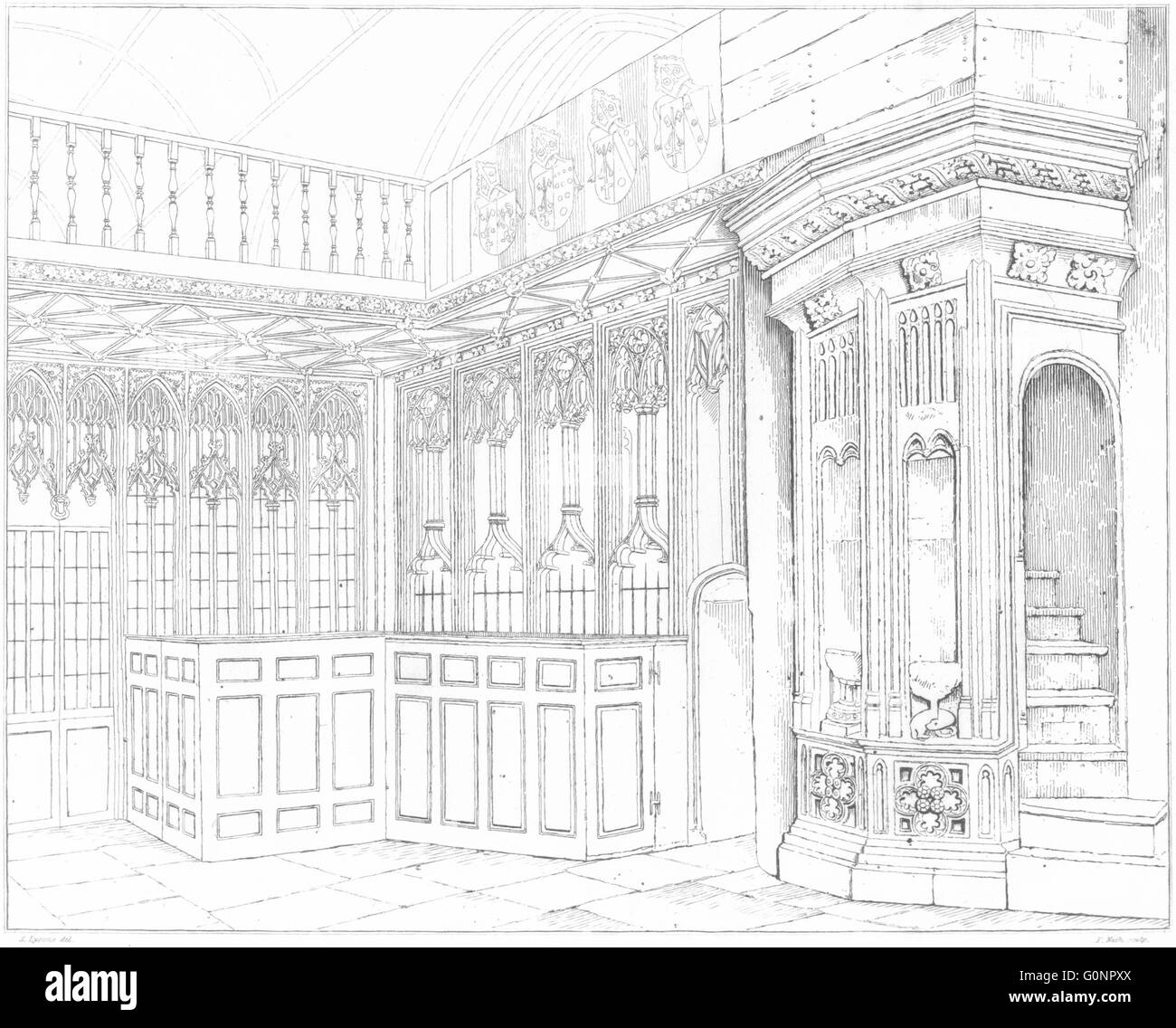 DEVON: Rood-loft & Screen in Totnes Church, antique print 1822 Stock Photo