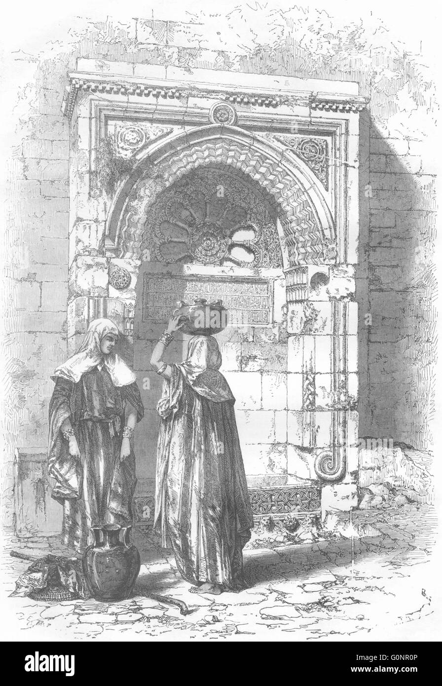 JERUSALEM: Saracenic Fountain Council House, antique print 1870 Stock Photo