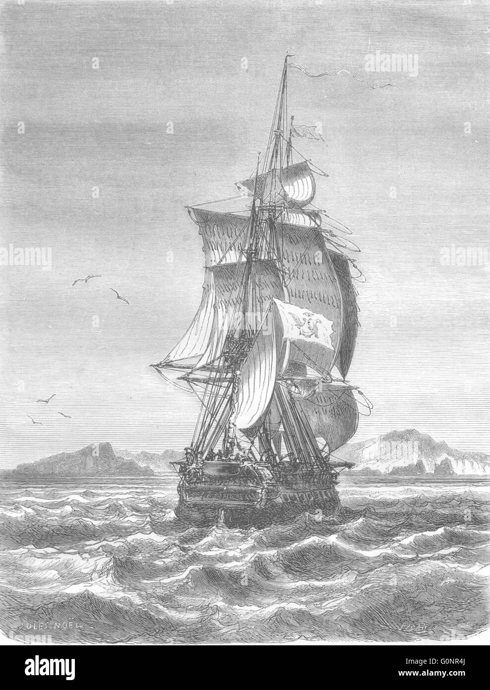 INDIAN OCEAN: Austrian ship, Novara, St Paul, antique print 1870 Stock Photo