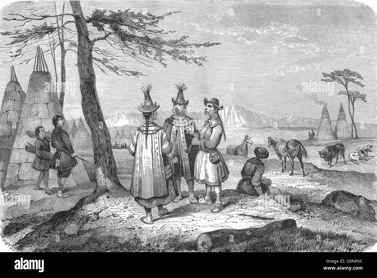 RUSSIA: Amoor: Yakut Colony village, antique print 1870 Stock Photo
