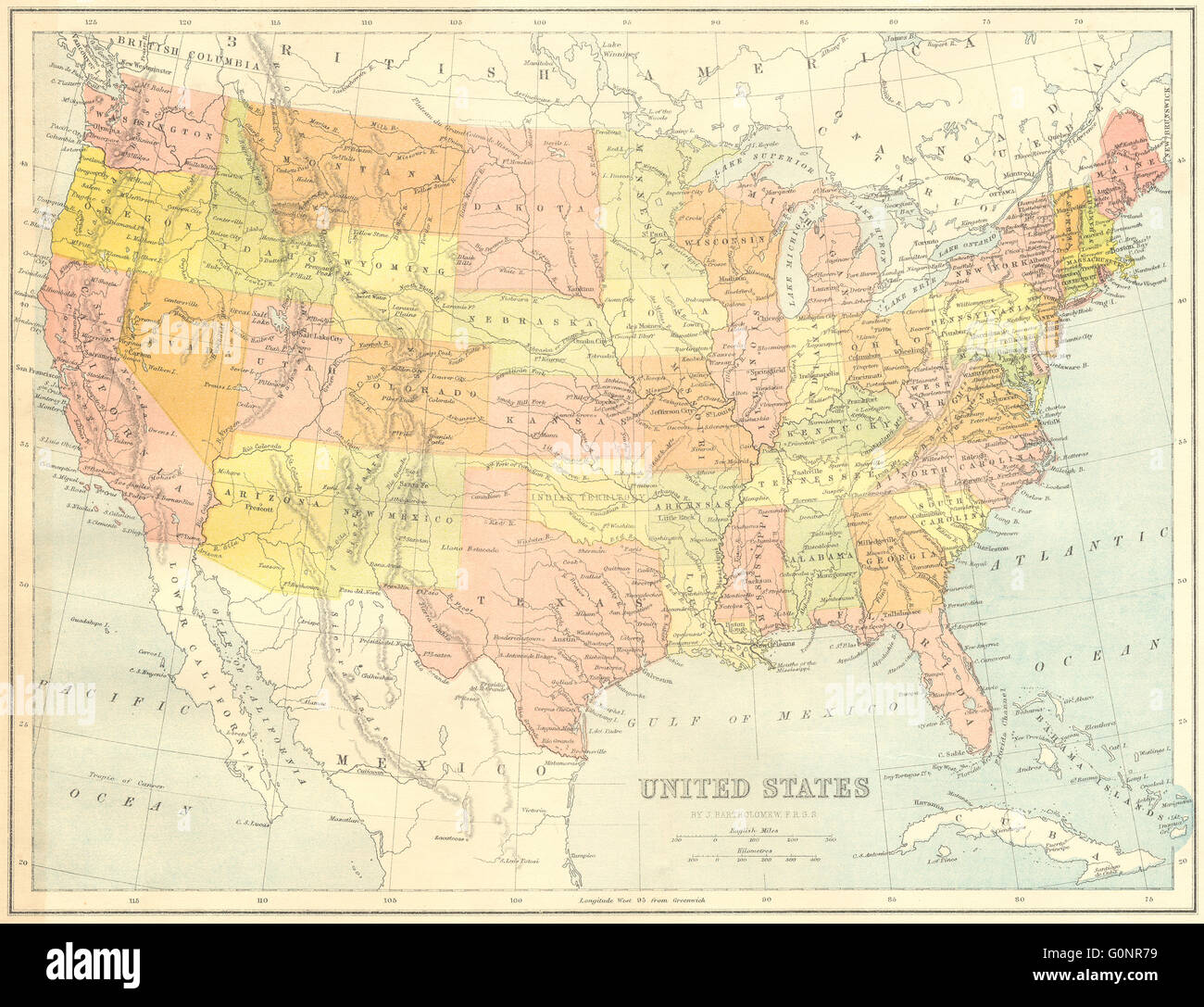 USA: US, 1870 antique map Stock Photo