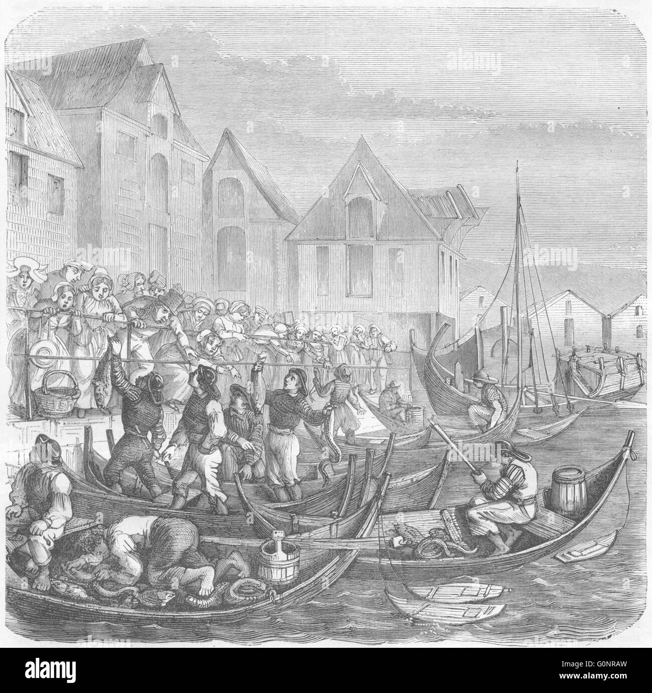 NORWAY: Fish-Market at Bergen, antique print 1871 Stock Photo - Alamy