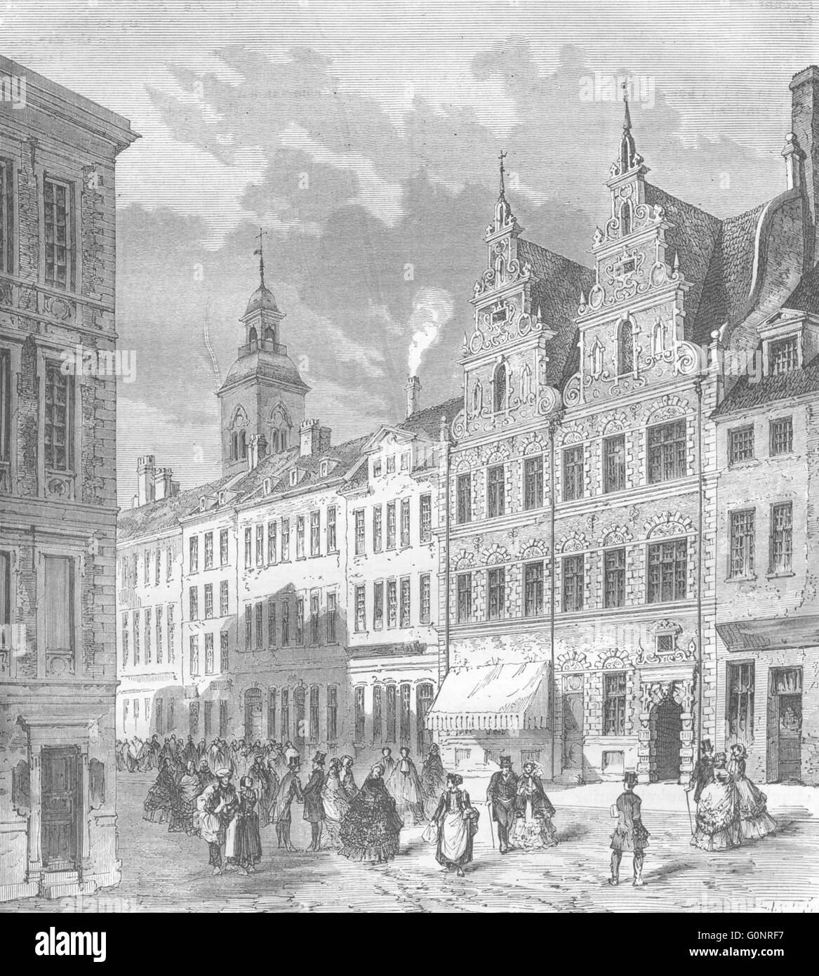 DENMARK: Divecke's House, market of Amak, antique print 1871 Stock Photo
