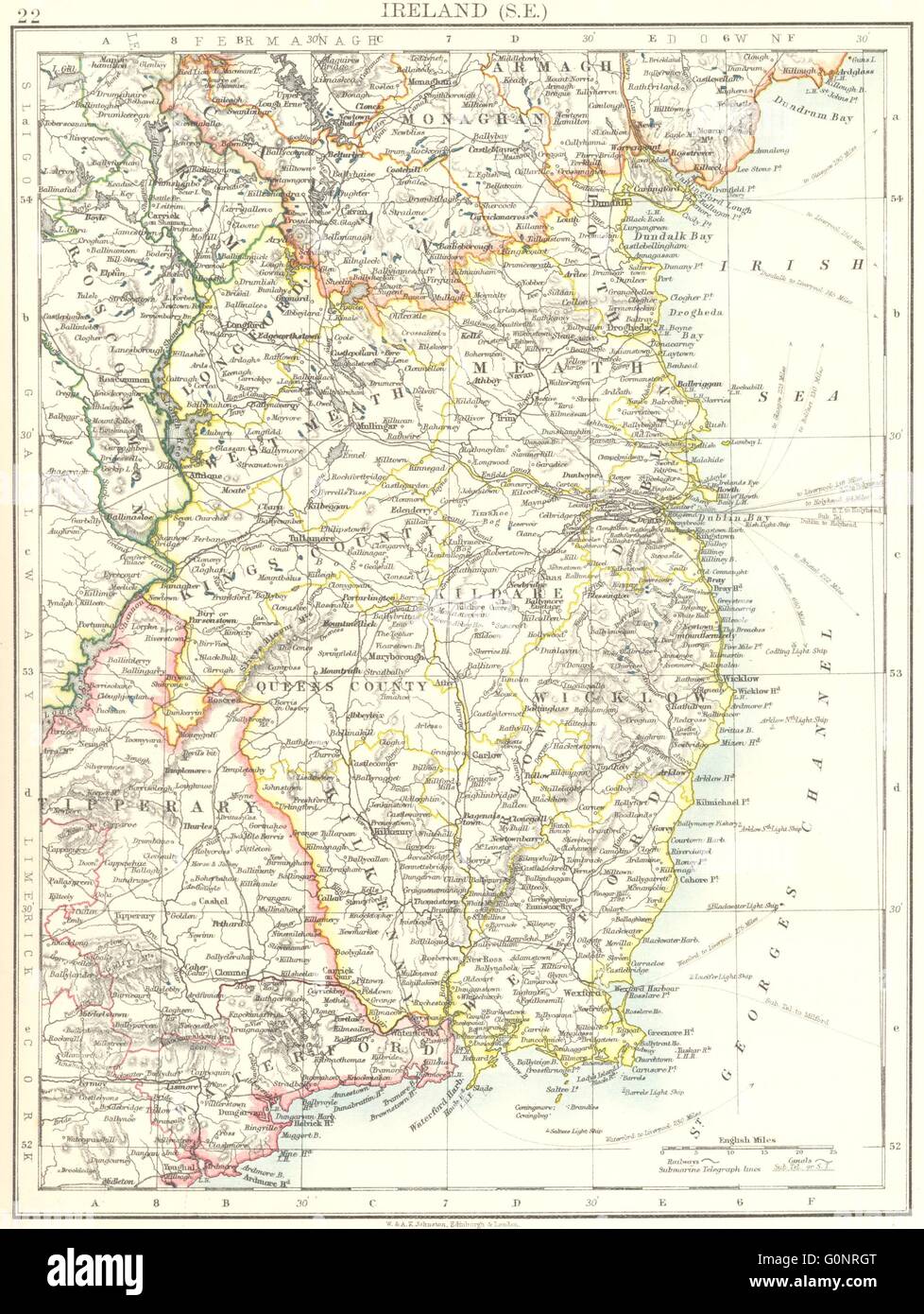 LEINSTER. Meath Dublin Longford Wexford Wicklow. SE Ireland. JOHNSTON, 1899 map Stock Photo
