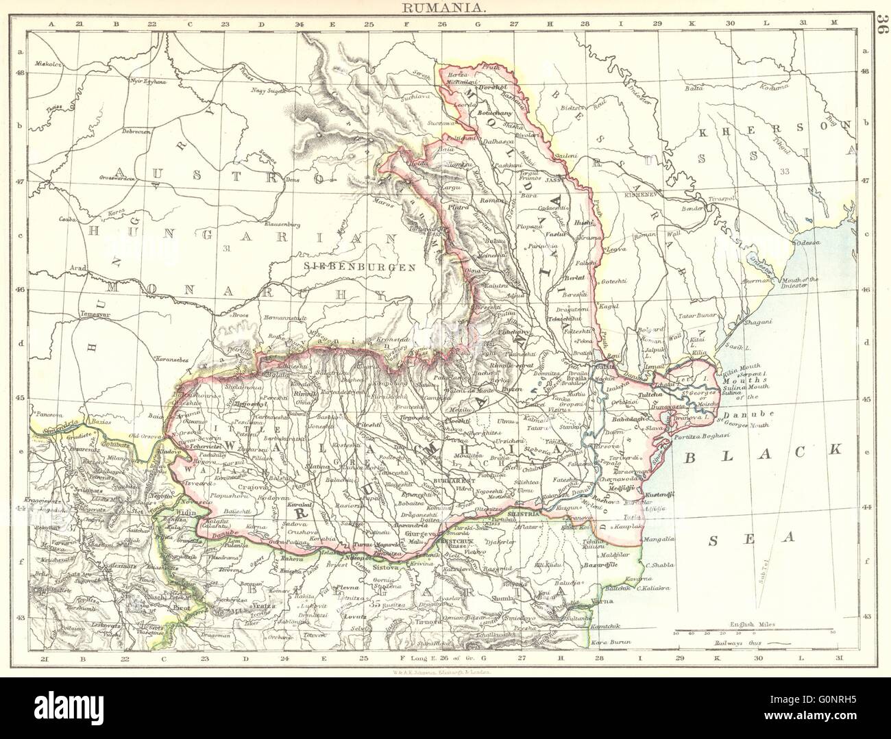 RUMANIA. Romania Wallachia Moldavia Moldova. Railways. JOHNSTON, 1899 old  map Stock Photo - Alamy