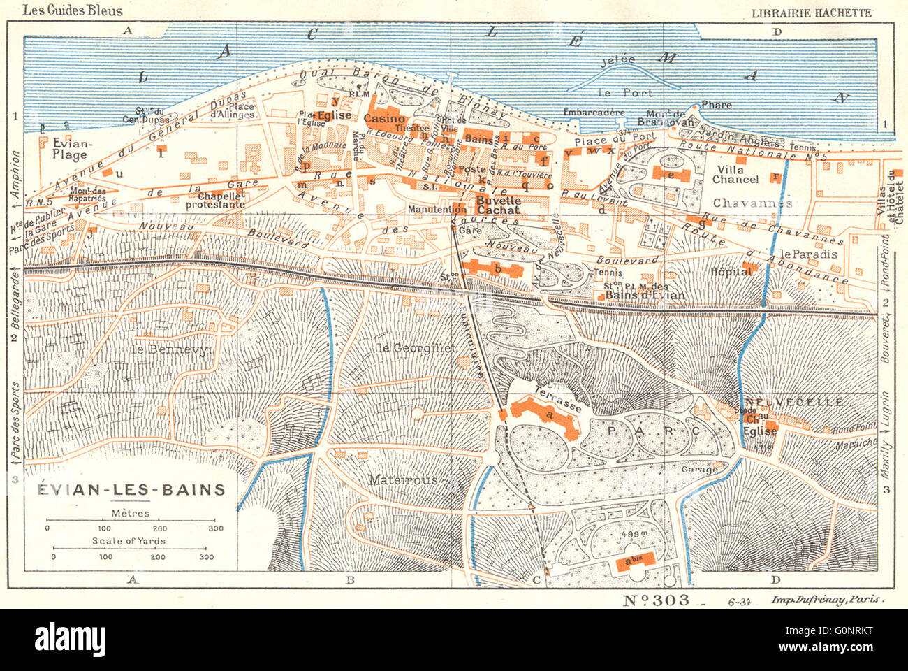 HAUTE-SAVOIE: Evian-les-Bains, 1934 vintage map Stock Photo - Alamy
