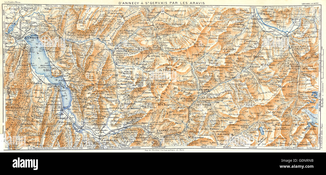 HAUTE-SAVOIE: D'Annecy a St Gervais par Aravis, 1934 vintage map Stock ...