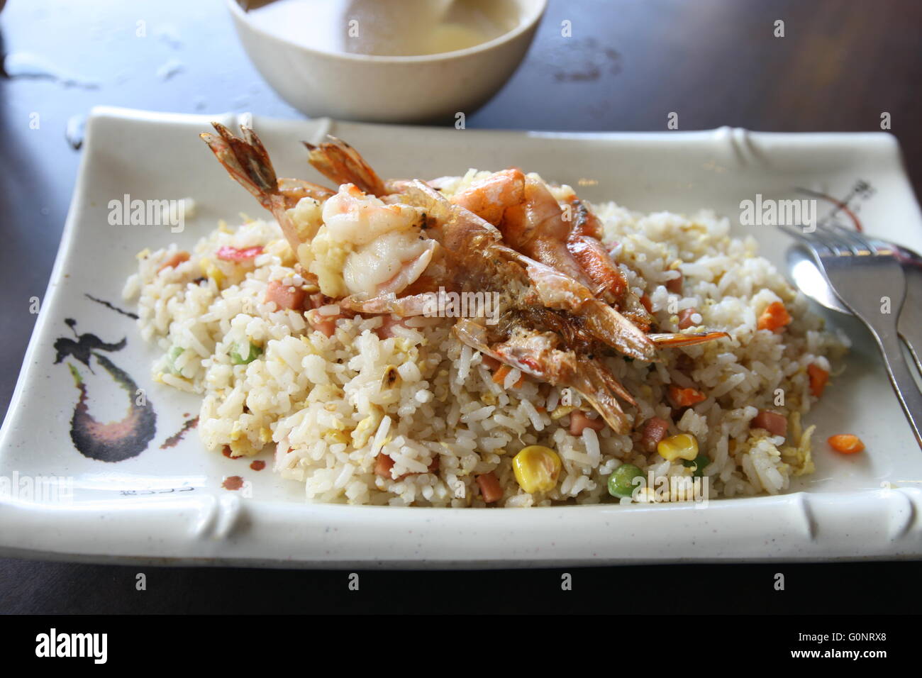Shrimp Fried rice, chinese cuisine with spring vegetables Stock Photo ...
