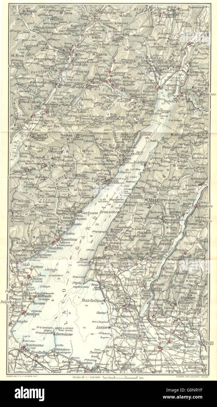 ITALY: Lake lago di Garda, 1926 vintage map Stock Photo