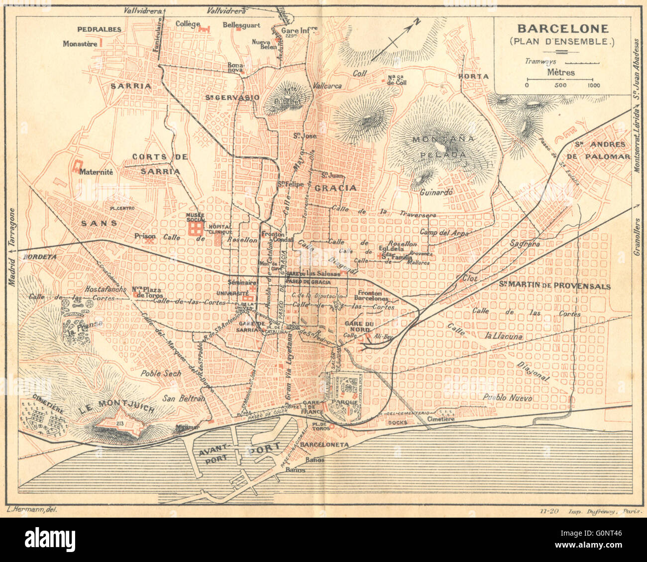 SPAIN: Barcelona: (plan D'Ensemble), 1921 vintage map Stock Photo