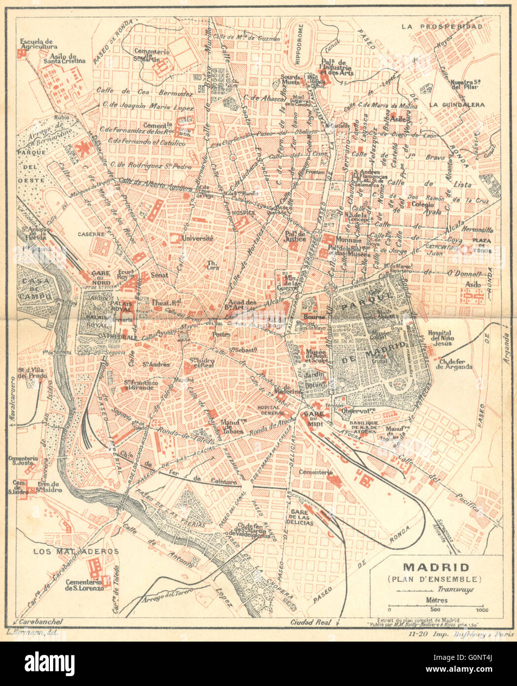 SPAIN: Madrid: (plan D'Ensemble), 1921 vintage map Stock Photo