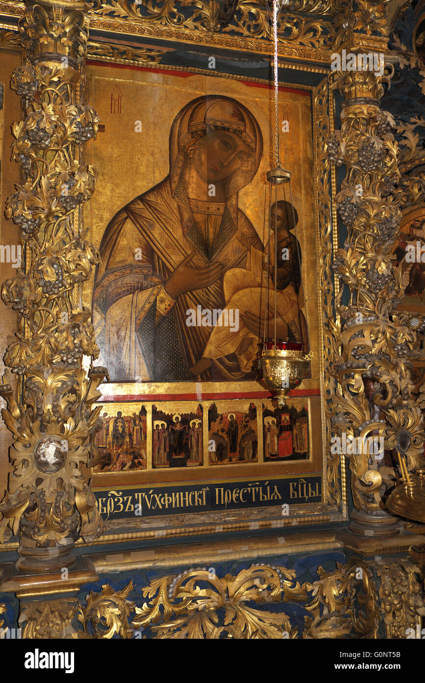 Icon of Virgin Mary and infant Jesus, Church of Elijah the Prophet, Yaroslavl, Russia. Stock Photo