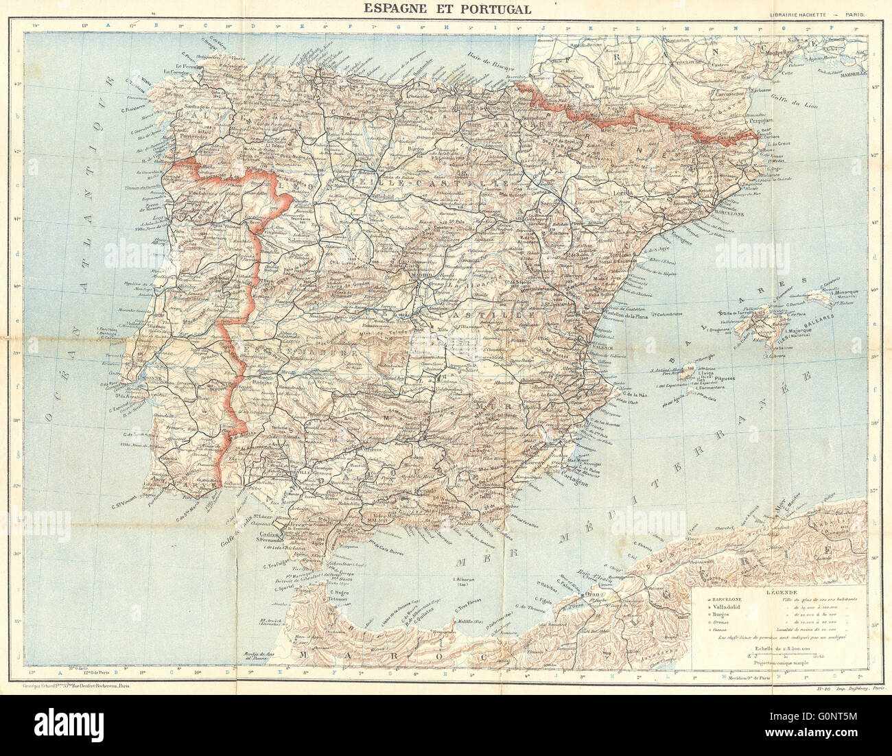 PORTUGAL: Espagne(Spain), 1921 vintage map Stock Photo