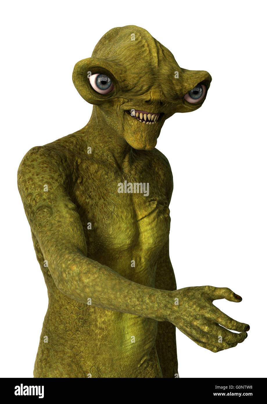3D rendering of a green alien isolated on white background Stock Photo ...