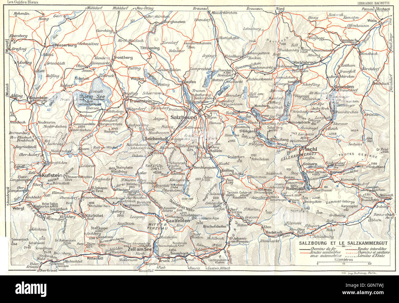 AUSTRIA: Salzburg Salzkammergut, 1914 antique map Stock Photo