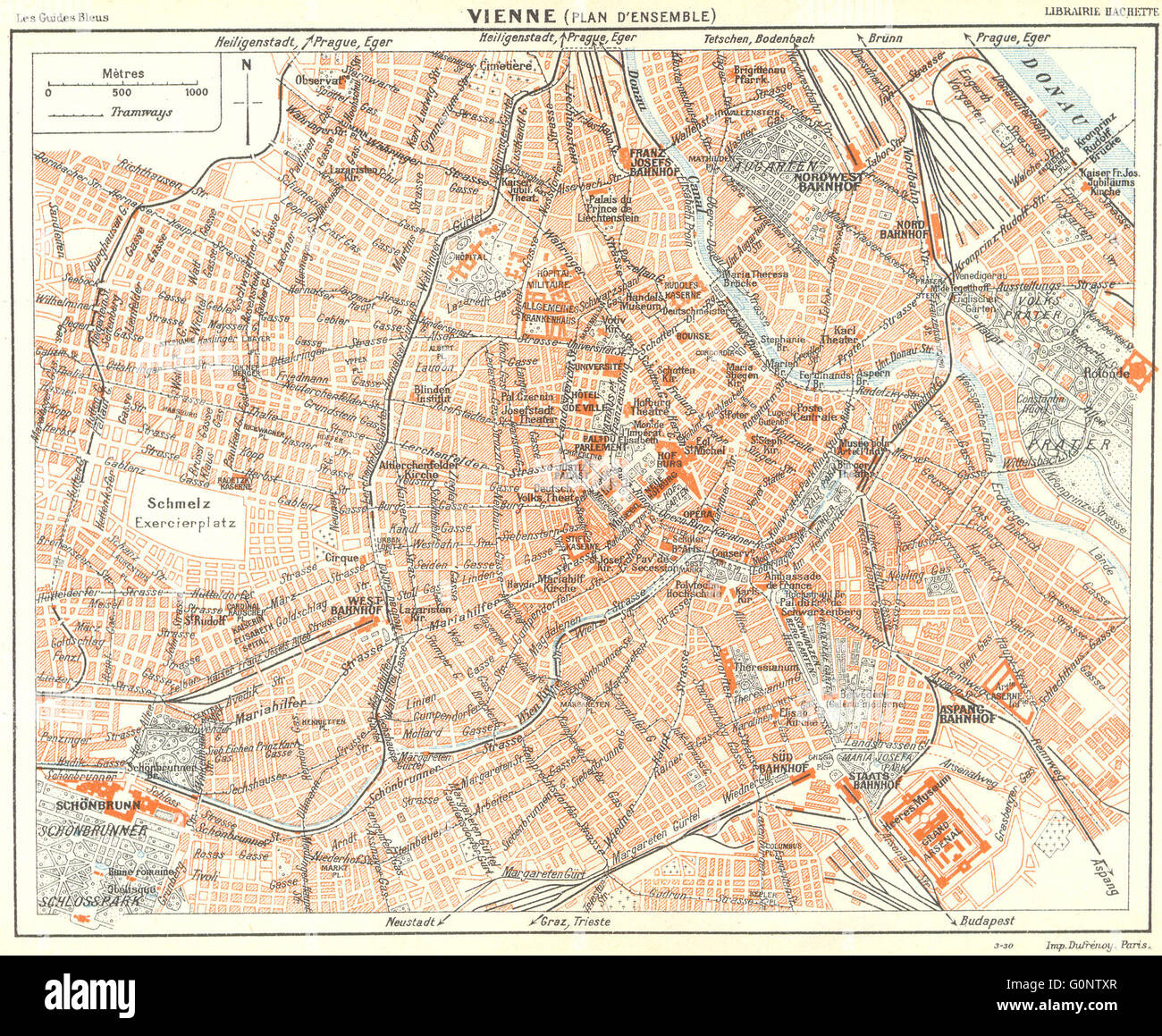 AUSTRIA: Vienne: Vienna, 1914 antique map Stock Photo