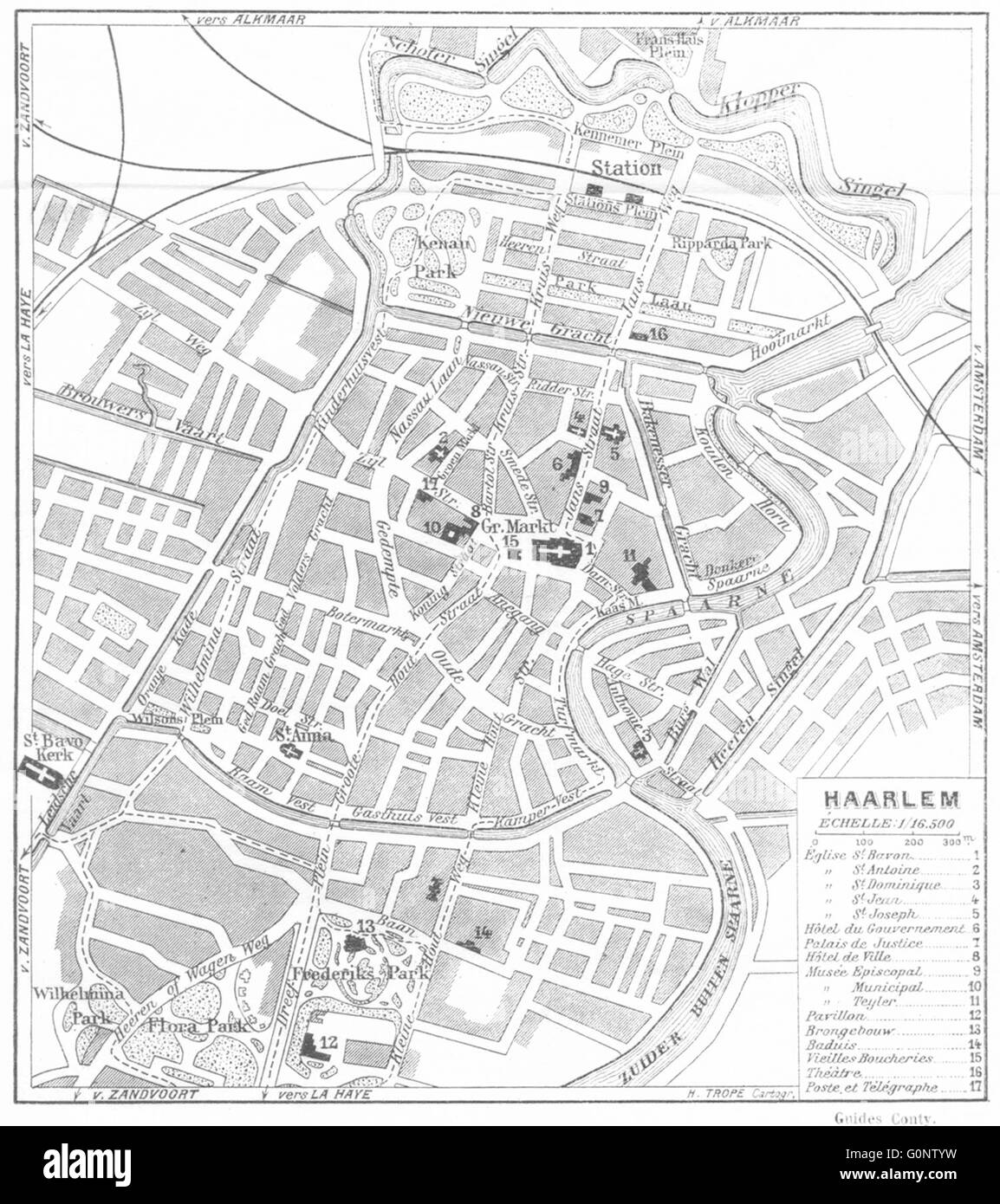 NETHERLANDS: Haarlem, 1909 antique map Stock Photo