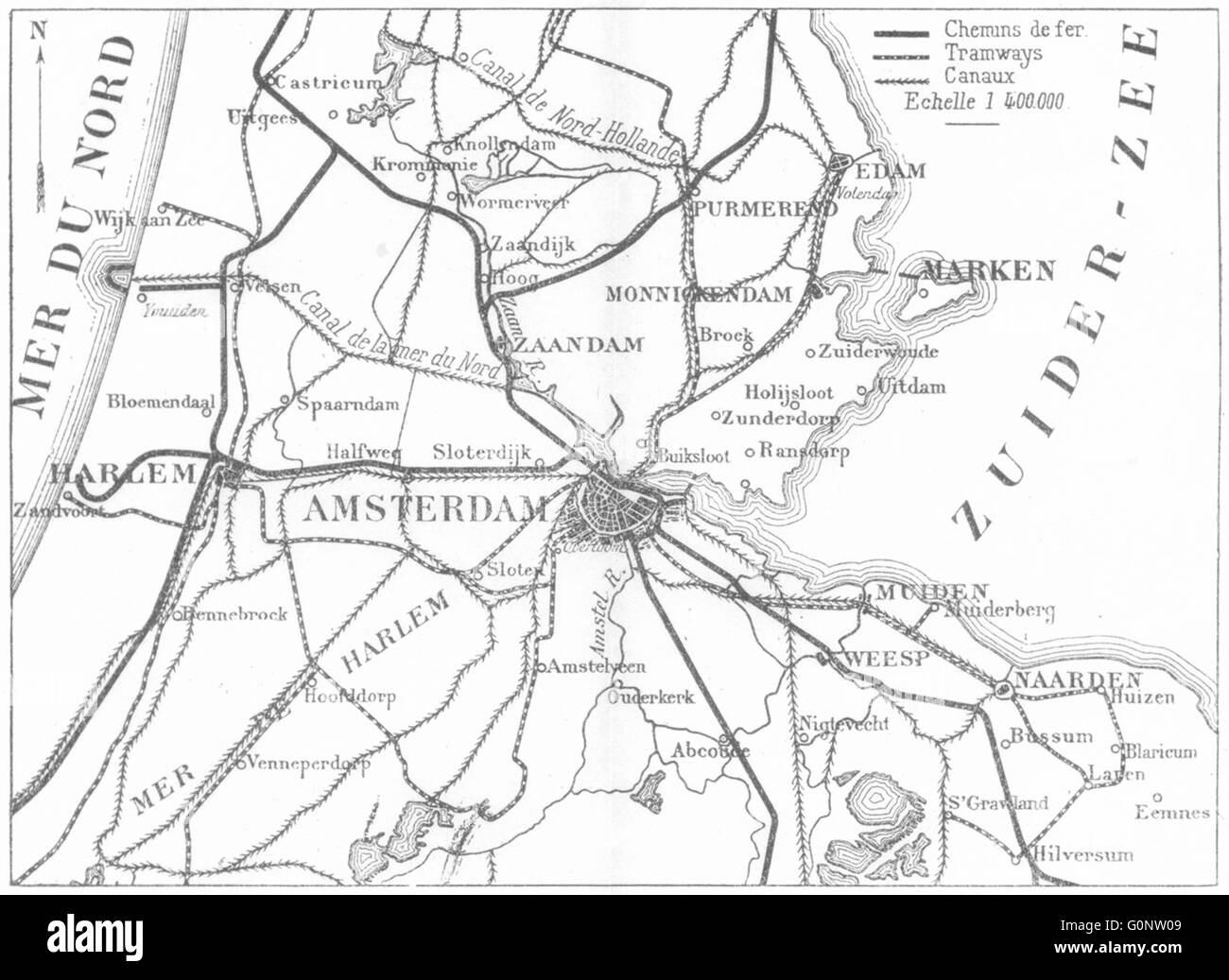 NETHERLANDS: Area d'Amsterdam, 1909 antique map Stock Photo