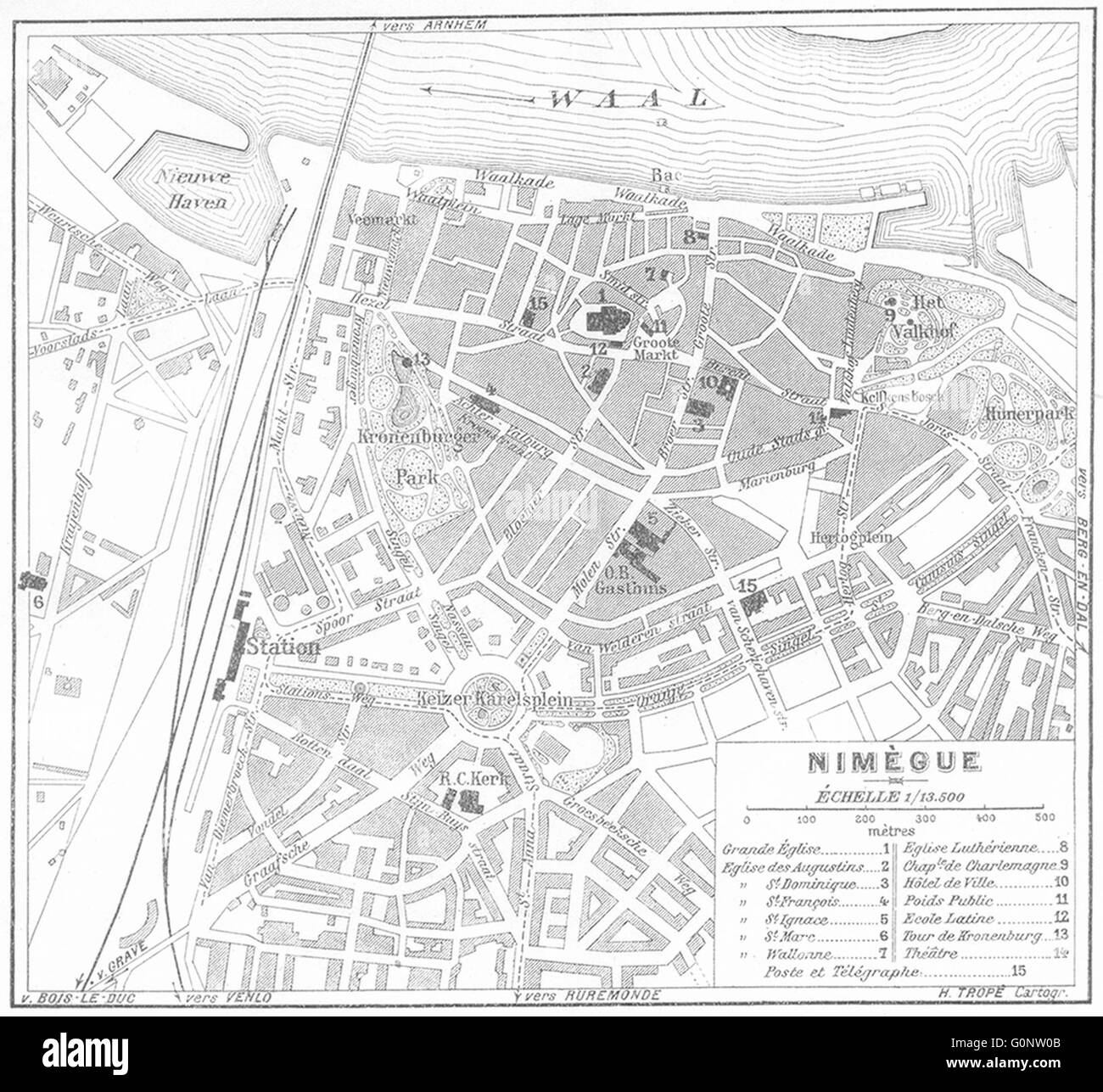 BELGIUM: Nimegue Nimegen, 1909 antique map Stock Photo
